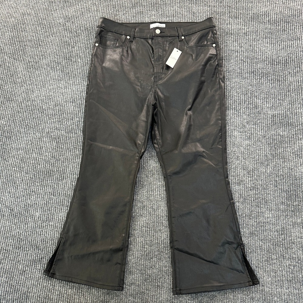 Loft The Kick Crop Faux Leather Pants 32 14 Petite Black Side Slit High Rise NEW